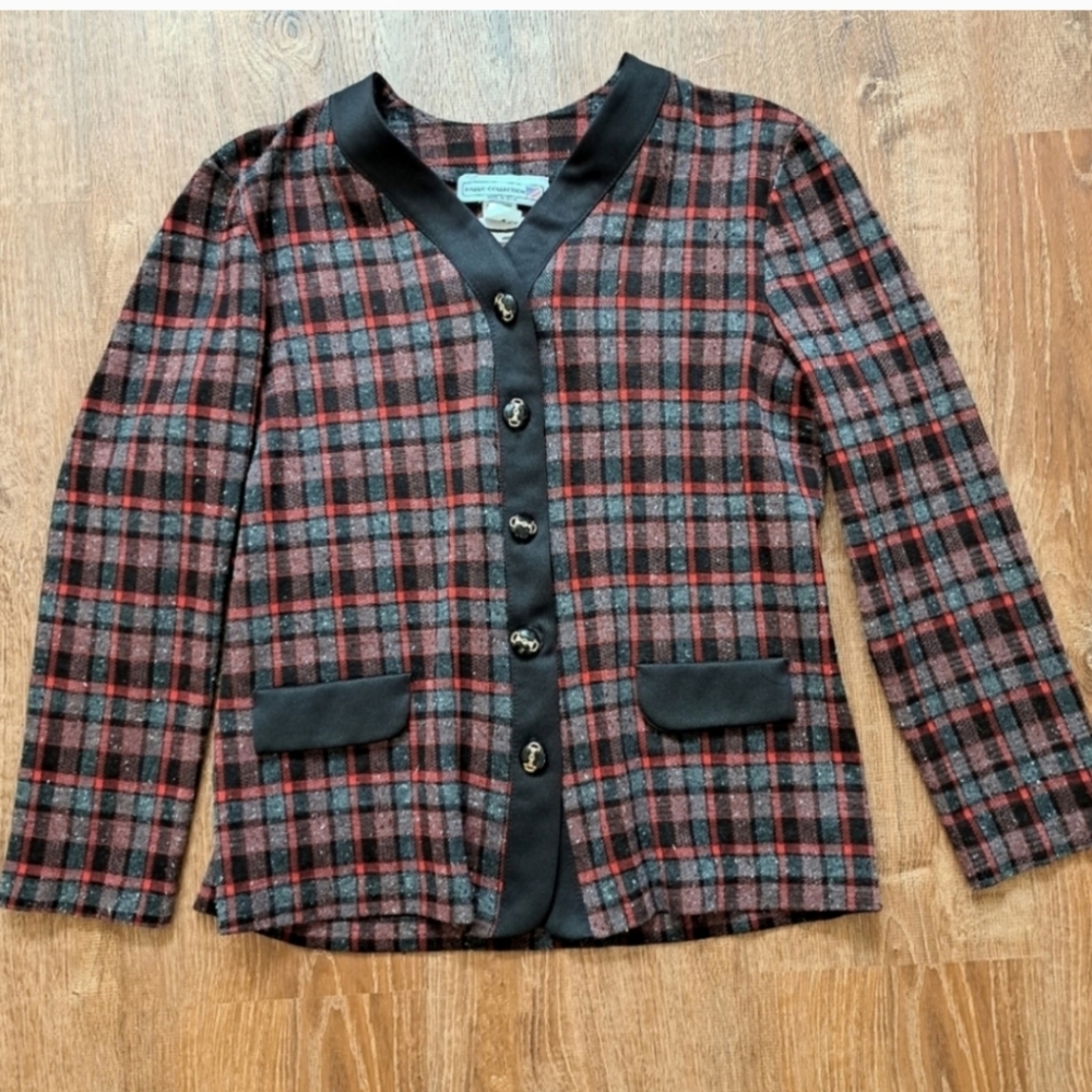 Vintage Plaid Preppy Cardigan Old Money Dark Academia